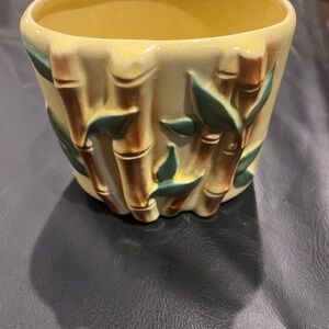 Artisan Bamboo Ceramic Vase - Yellow and Green